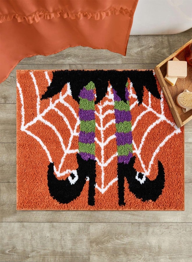 RoomTalks Vintage Witchy Halloween Bath Mat for Bathroom Non Slip Washable, Cute Witch Shoes Spider Web Microfiber Tufted Halloween Bath Rug 16’’W x 24’’L, Witchcraft Spooky Season Bathroom Mat - Image 1